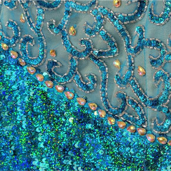 NWT Panoply Turquoise Blue Sequin Gown, Style # 14569, Sz 6 - Picture 5 of 11